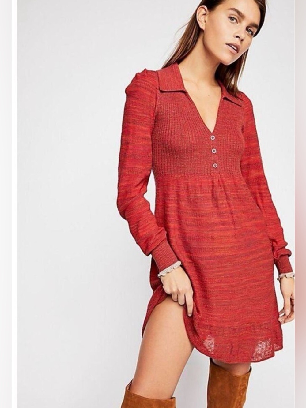 Free People Rain Or Shine Sweater Dress Boho Fairy Grunge Mini Knit Medium E46